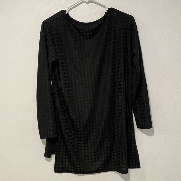 ZARA W&B Black Grid Sheer Long Sleeve Top | Size M - Picture 1 of 4